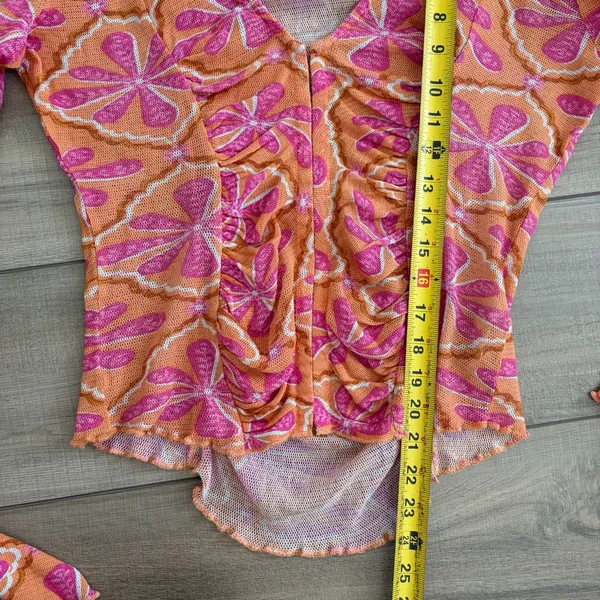 Free People Through the Meadow V Neck Floral Long Sleeve Top Pink Orange M NWT - Image 9