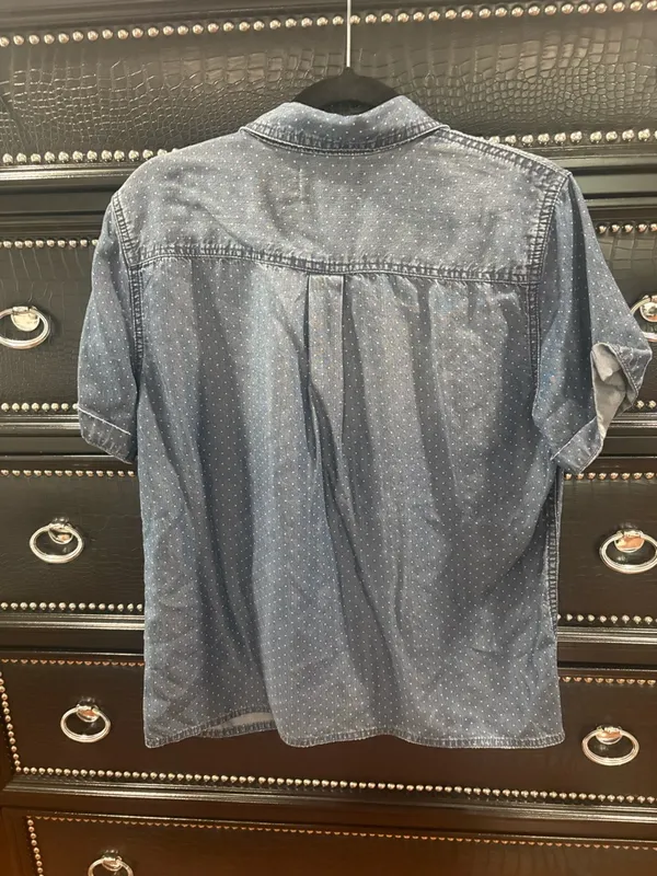Current/Elliott Indigo Short-Sleeve Dot Button-Down Shirt - Image 3