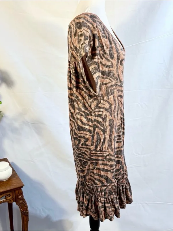 💥Anthropologie Daily Practice Tiger Zebra Ruffle Hem Tunic Mini Dress Sz S🧡 - Image 5