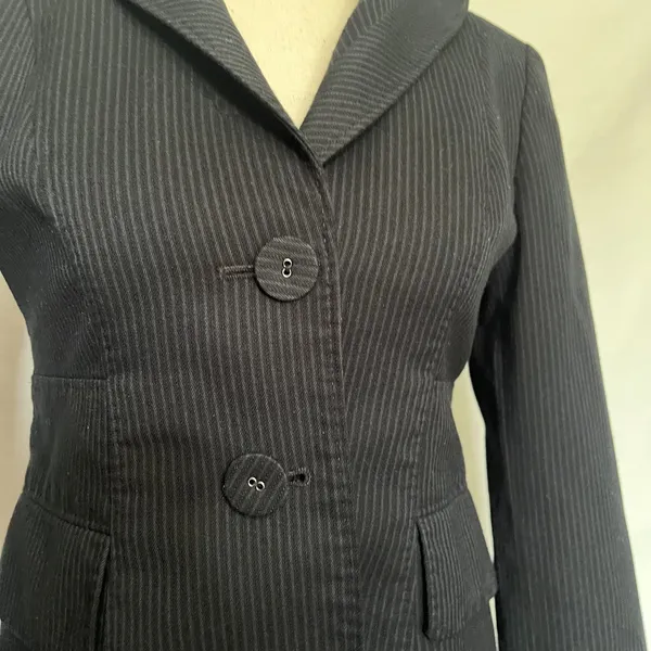 Y2K Anne Klein Pinstripe Womens Blazer Sz OP Career Quiet Luxury Academia Gray - Image 4