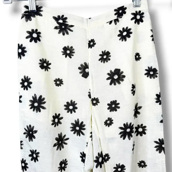 NEW Free People Groovy Daisy Black Floral Cotton Linen 2 Piece Casual Set Size 0 - Image 8