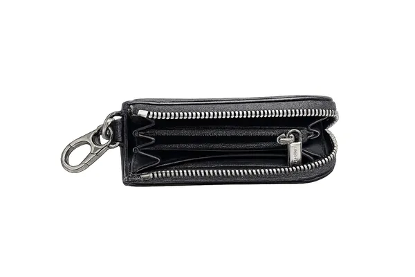 Michael Kors Black MK Signature Zip Card Holder Keychain Wallet - Image 4