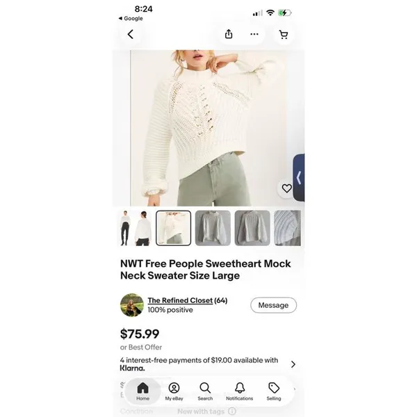 Free People White Chunky Knit Sweater XL - Image 8