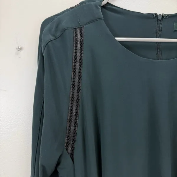 Ralph Lauren Dark‎ Green Jonni Faux Leather Trim Ruched Sheath Dress Size 16 - Image 3
