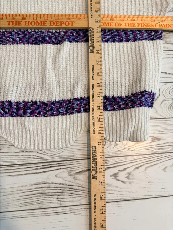 Blush & Bloom Women’s M Ivory Chunky Knit Purple Stripe Oversized Cozy Sweater - Image 9