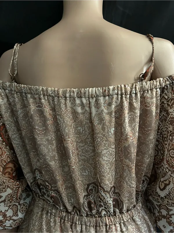 Wrangler Off-Shoulder Paisley Print Dress in Beige & Brown SM NWT - Image 8
