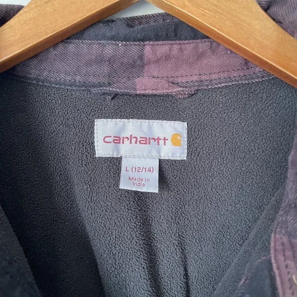 Carhartt Fleece Lined Flannel Button Up Black Maroon Long Sleeve Women's Large - Image 10