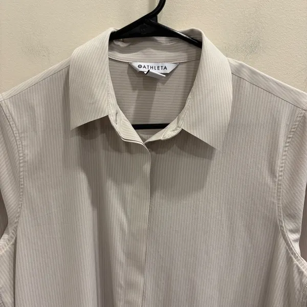 Athleta Urbanite Textured‎ Dress City Stripe Cream White Midi Shirt Dress Small - Image 3