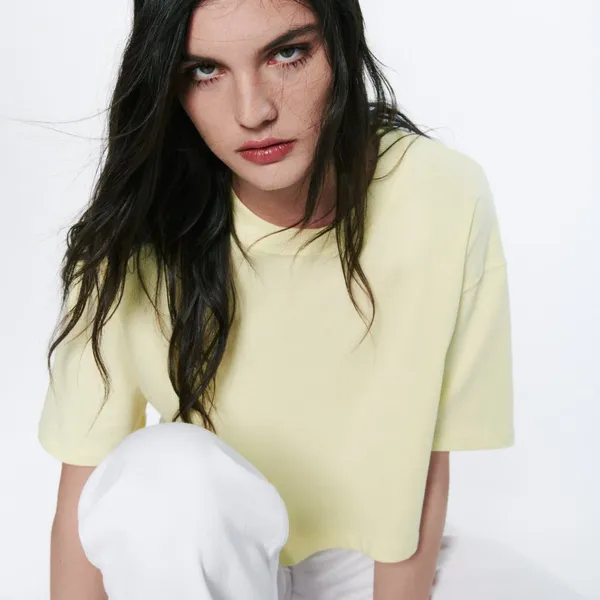 NWT ZARA LIME GREEN RELAXED FIT CROPPED TOP LARGE Butter Yellow - Image 4