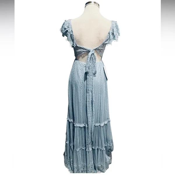 Azazie Blue Ruffle Lace Gown Tie on back Maxi Size 2 NWT - Image 9