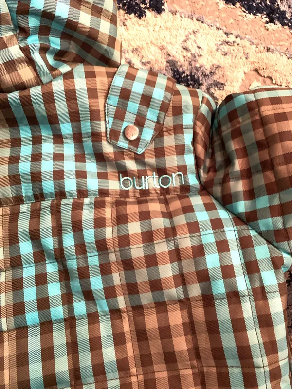 Burton Dry Ride Small Snowboard Ski Jacket Zip Brown Blue Plaid Women's W/hood - Image 3