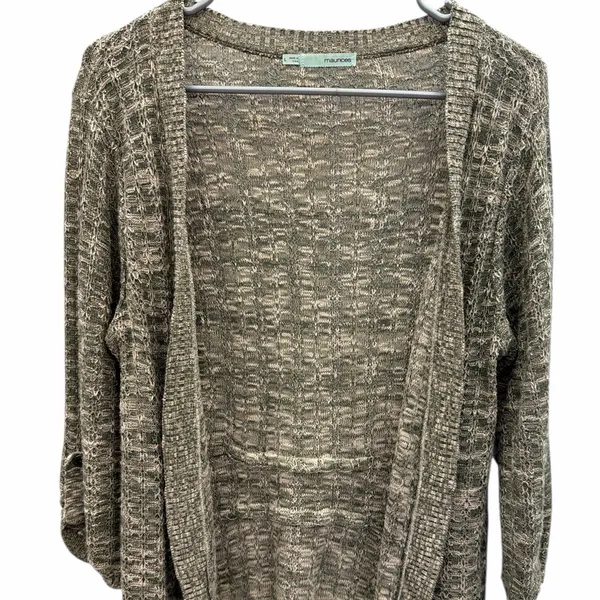 Maurices Open Front Textured Knit Cardigan Womens Large Olive Cream - Image 5