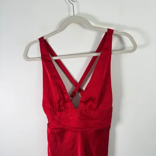 Hello Molly Silky Moment Mini Dress Red Satin V Neck Cocktail Womens Size XS - Image 4