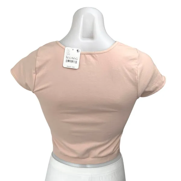 NEW Free People Orange Pink Short Sleeve Pullover Cropped Tee T-Shirt Top Size M - Image 2
