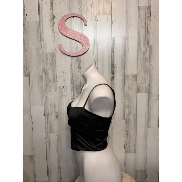 Love University Black Satin Bustier Crop Top – Size S - Image 5