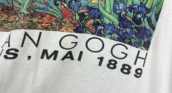 Vintage 90s Van Gogh Irises Painting Single Stitch Tee Tshirt Graphic Art L/XL - Image 9