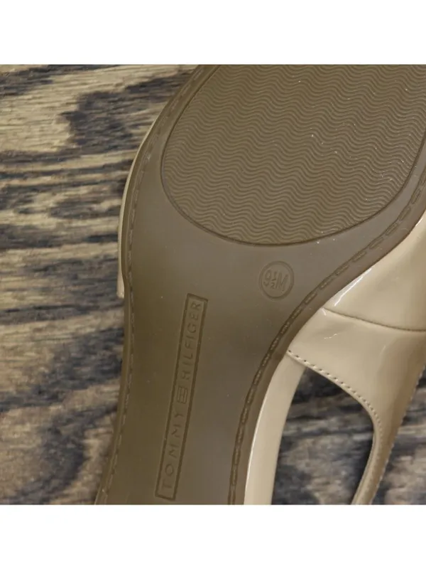 Tommy Hilfiger Cerizza Patent Faux Leather Slingback Pumps Ivory Brown 9.5M - Image 10