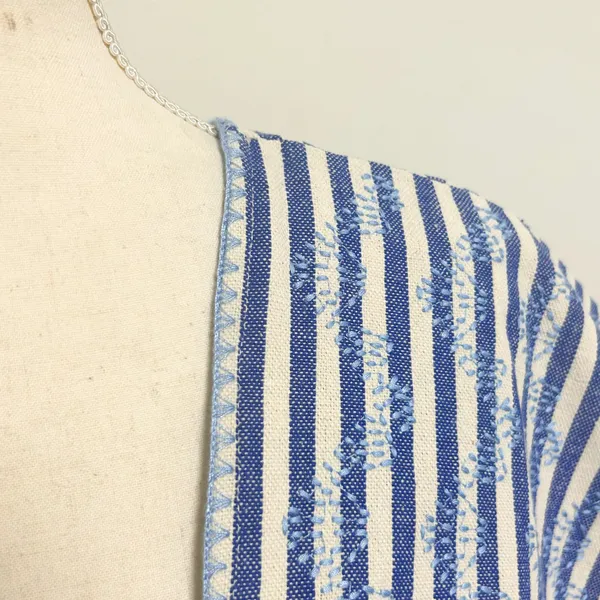 Tuckernuck Ivory Blue Stripe Mini Sullivan Embroidered Canvas Caftan Tunic Small - Image 3