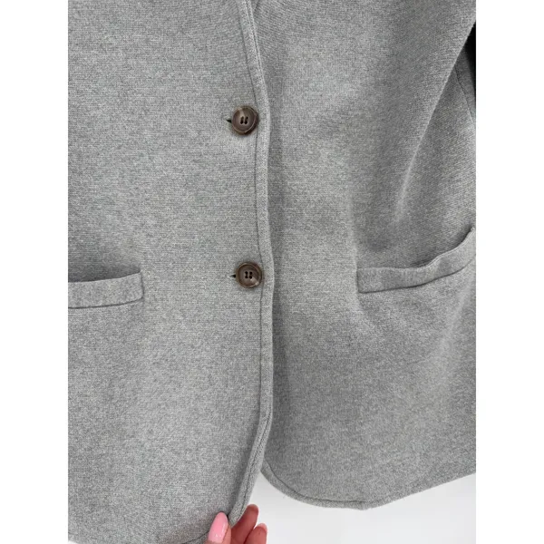 J.Crew Mercantile Sweater Blazer Women S Grey Cotton Knit G9309 Dark Academia‎ - Image 5