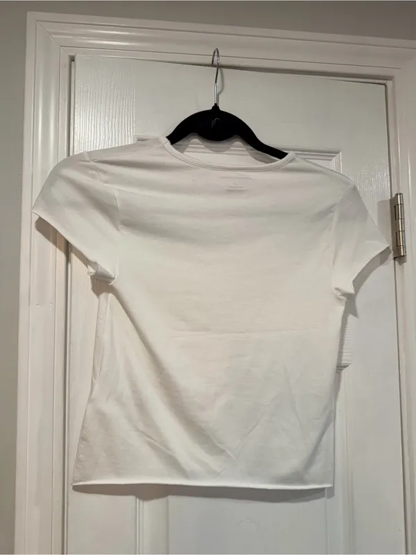 NWOT Anthropologie Size XS White Stretch Short Sleeve Raw Hem Stretch Crop Top - Image 7
