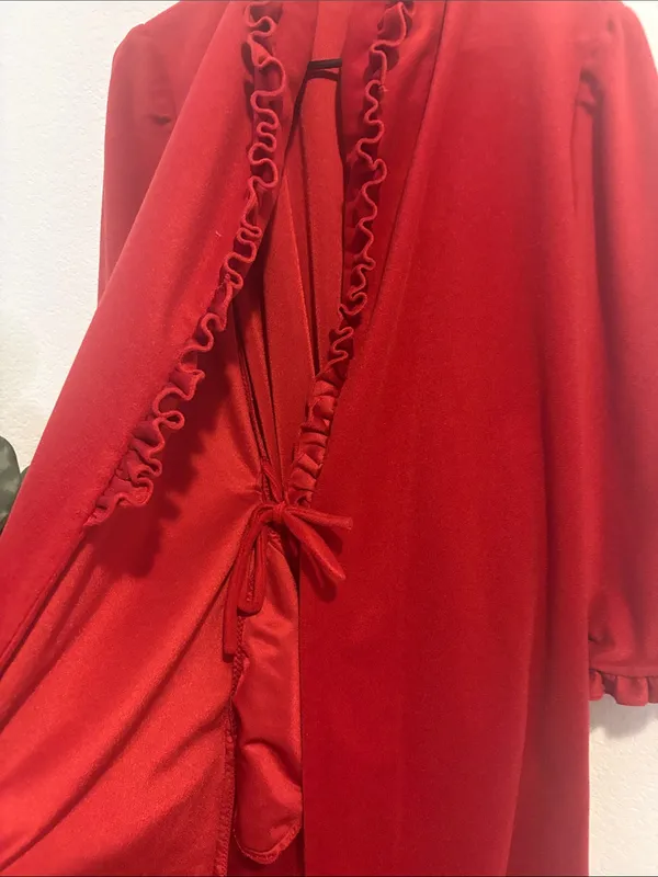 Vintage Red Ruffle-Trim Long Robe - Women Intimates & Sleepwear - Image 4