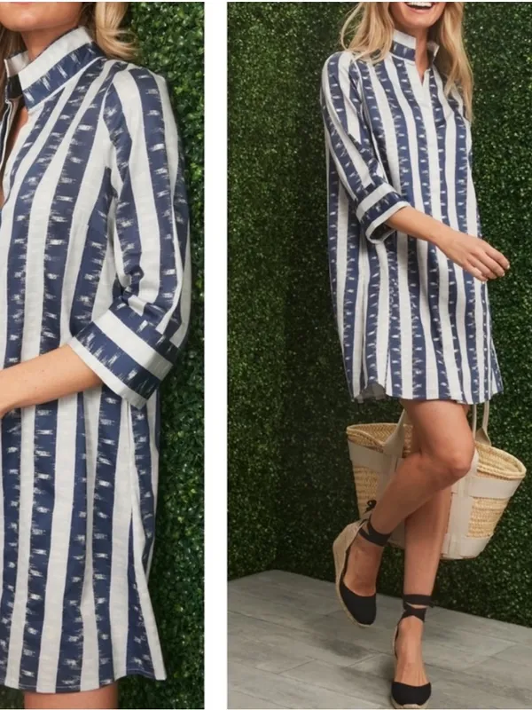 Tuckernuck Charlie Dress in Stillwater Blue Stripe Mini Cotton Sz XS 🧡🎀 - Image 2