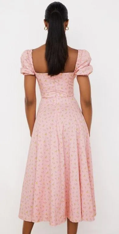 House Of CB TALLULAH PINK FLORAL PUFF SLEEVE MIDI DRESS - Image 7