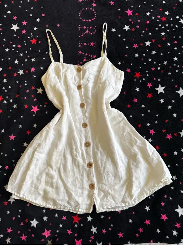 Urban outfitters White Button-Front Linen Mini Sundress - Image 3