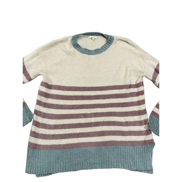Easel Los Angeles cream, dark pink & teal‎ striped soft sweater size large - Image 6