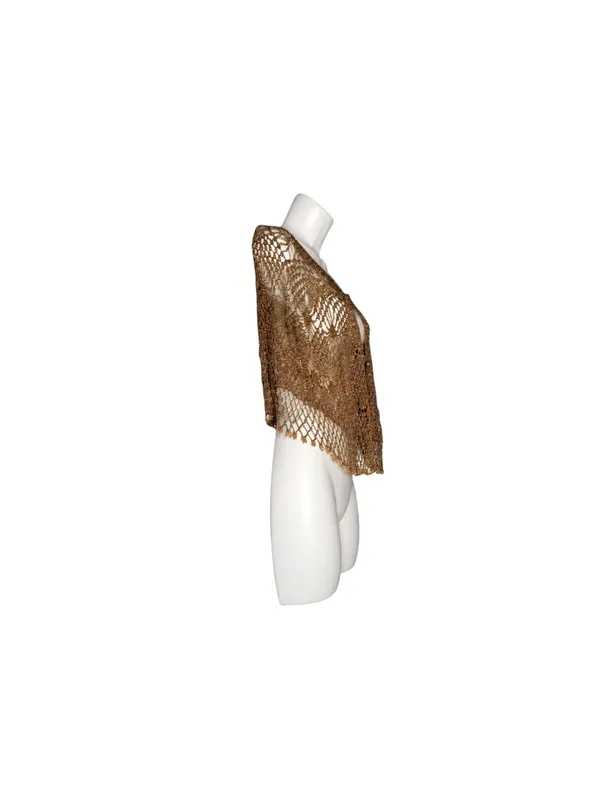 The Bead Metallic Crochet Shrug Capelet Bronze Boho Ren Fest Beaded NWT Y2K - Image 3