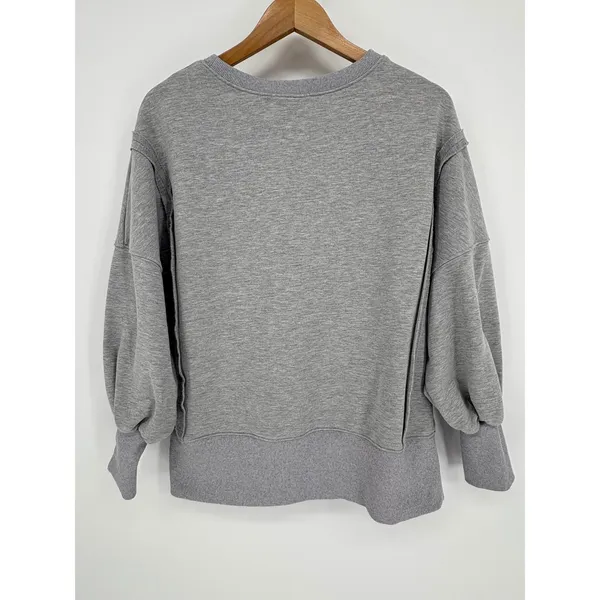 Trendy Queen‎ Oversized Gray Sweatshirt Womens Medium Side Slit Boho Raw Seam - Image 6