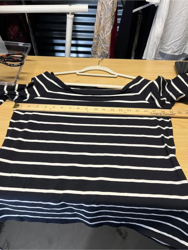 LOFT Navy & White Striped Wide Boatneck‎ Top - Image 12