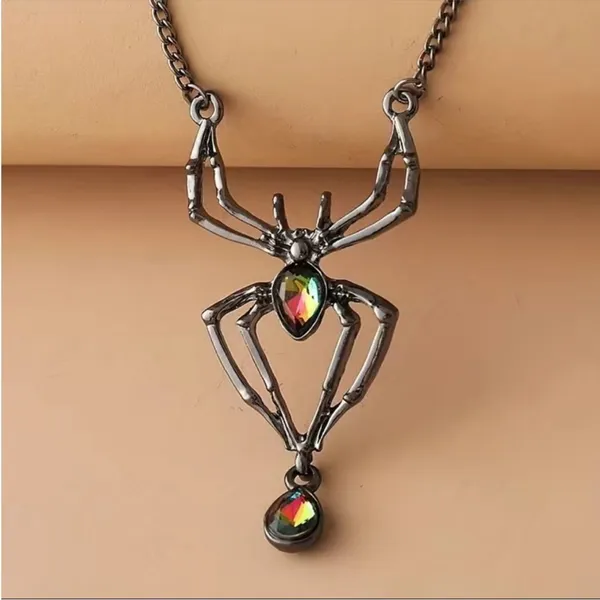 Faux Crystal‎ Spider Halloween Pendant Necklace Gothic Unisex Jewelry - Image 4