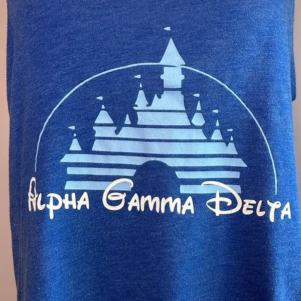 Disney castle Alpha Gamma Delta blue tank top Size Medium - Image 2