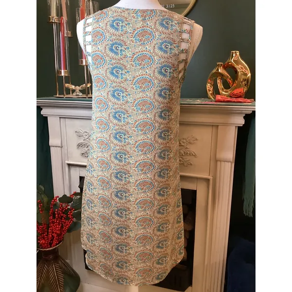 Umgee Paisley Shift Dress Sz Small Blue Orange Ladder‎ Shoulder - Image 3