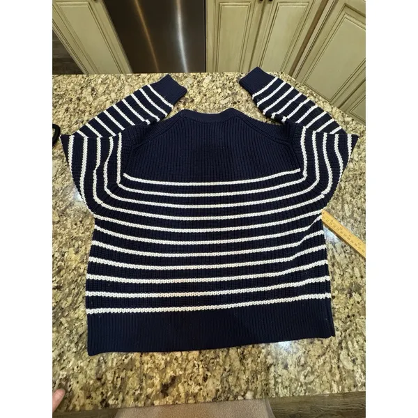 Aritzia Wilfred Maria Merino Wool Sweater Navy White Stripe Size Small - Image 4