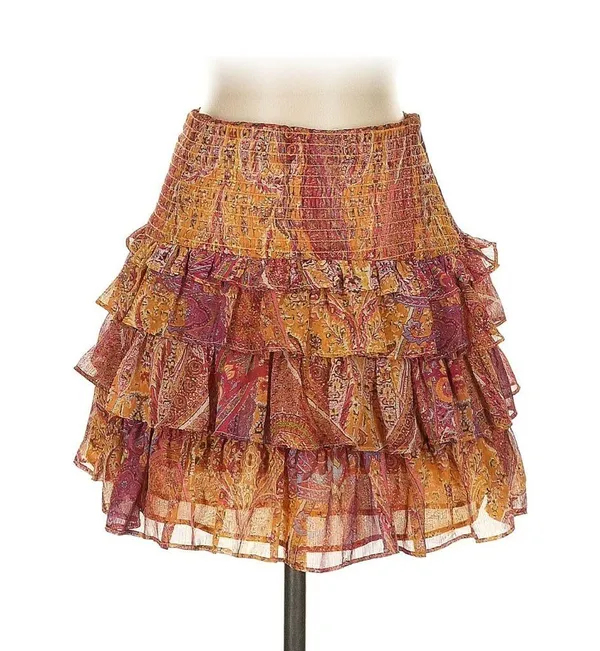 new with tags - Zara ruffle beautiful patchwork skirt in the orange and pink toned colors - Image 6