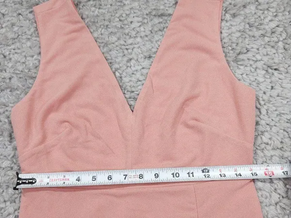 READ Birdy Grey Shamin V-Neck Crepe Bridesmaid Dress Pink Rose Quartz Large Slit - Image 5