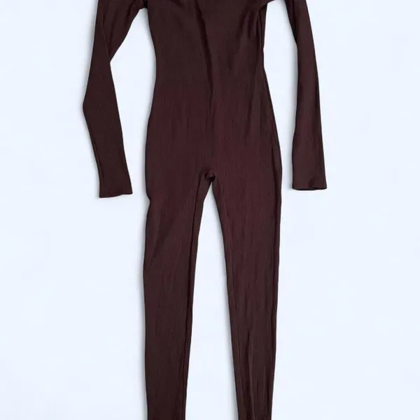 Vintage LA Luxe Brown off the shoulder jumpsuit Size Medium - Image 2