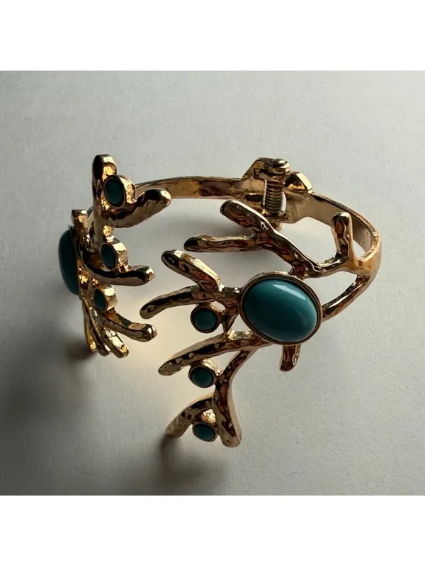$58 Sundance Coral-Inspired Turquoise Gold Cuff Bracelet | NWOT | Coastal Boho - Image 6