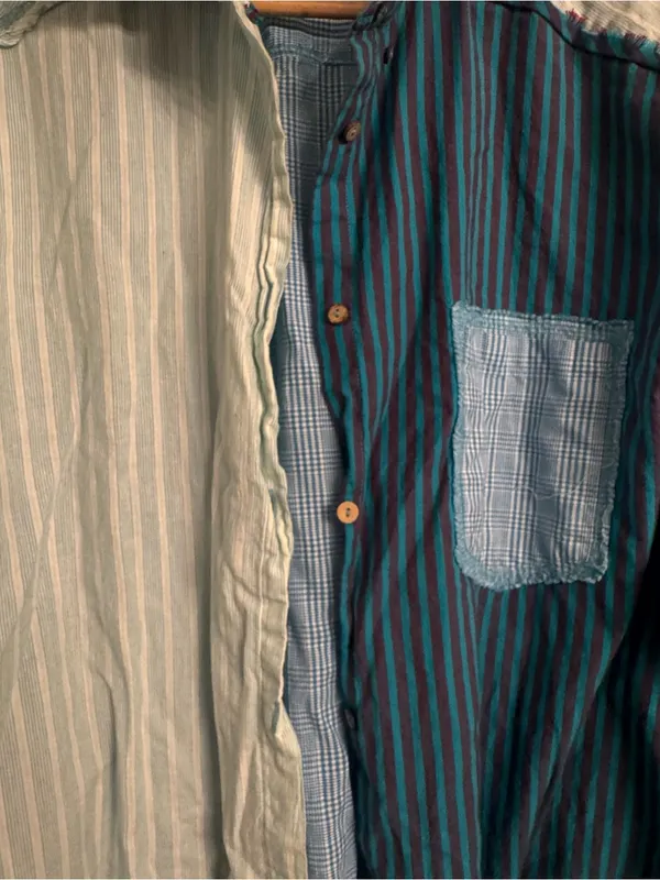 FREE PEOPLE Rags To Riches Striped‎ Patchwork Button-Down Shirt - Image 3