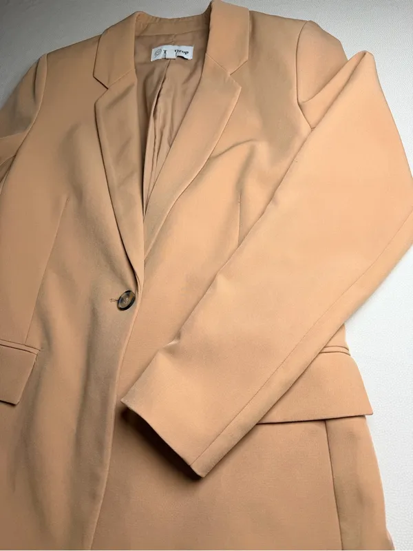 The Drop Blake Long Blazer Women’s Small Praline Tan Single Button Stretch - Image 10