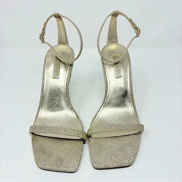 Nine West Shiny Ankle Strap Sandals Heels Silver Glitter Women’s Size 7.5 M - Image 3
