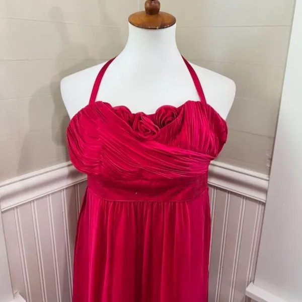 Phoebe Couture Silk Ruched Sweetheart Halter Maxi Dress Red Raspberry Size 6 - Image 11