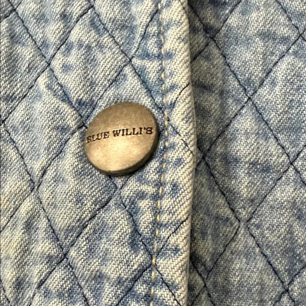 Blue Willi’s Denmark Quilted Denim Jacket Knit Sleeves Button 90s Vintage Large - Image 3