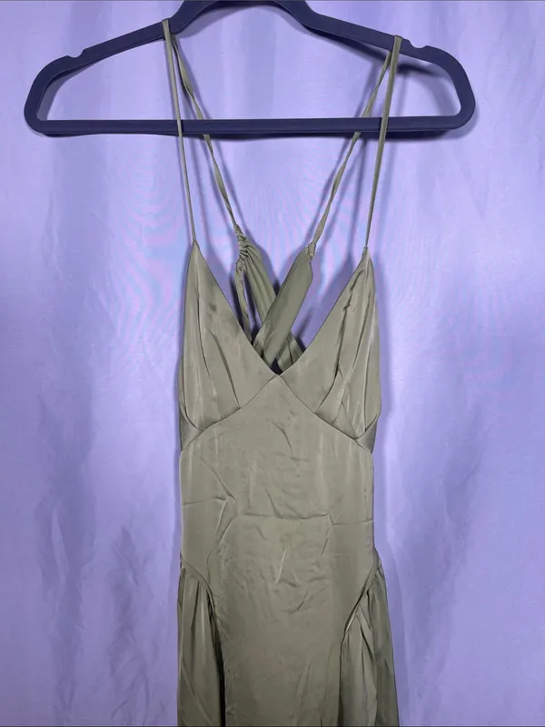 Forever 21 Womens Green Open Back Satin Maxi Dress New Medium - Image 3