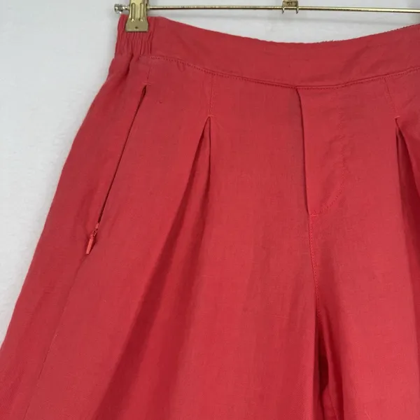 Athleta Playa Linen Wide Crop Pants 4 Passionfruit Coral Pleated Wide Leg Resort - Image 5