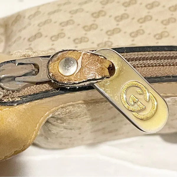 Gucci‎ Vintage GG Fabric Leather Trim Gold Hardware Shoulder Bag Pocketbook - Image 6
