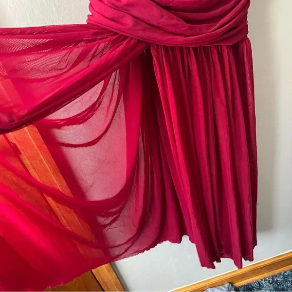Red One Shoulder Ruched Bodycon Maxi Dress Size Large - Image 9