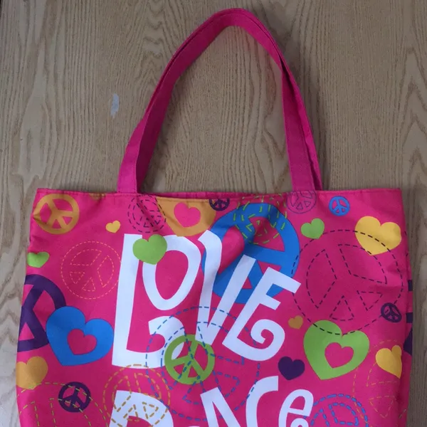 Vintage Toys R Us Love Peace Tote Bag Great Traveling Overnight Gym School Work - Image 3